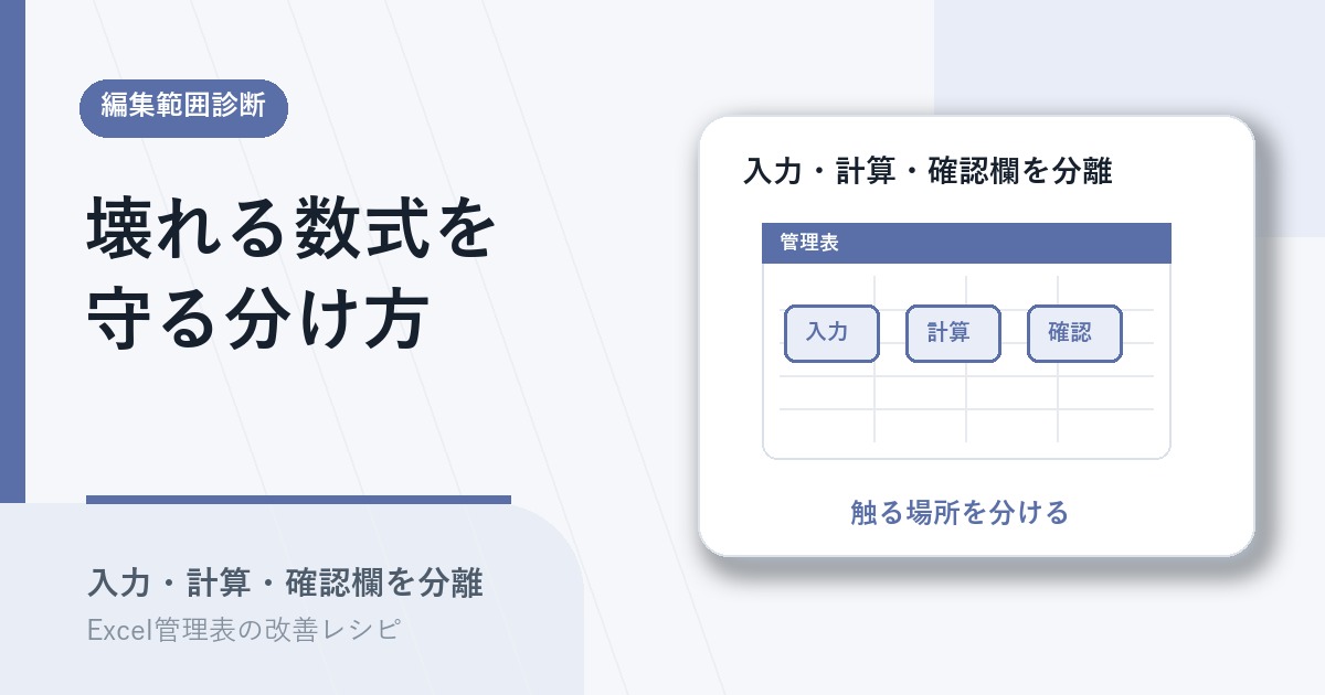 数式や確認欄が壊れる原因と編集範囲の分離を示すアイキャッチ