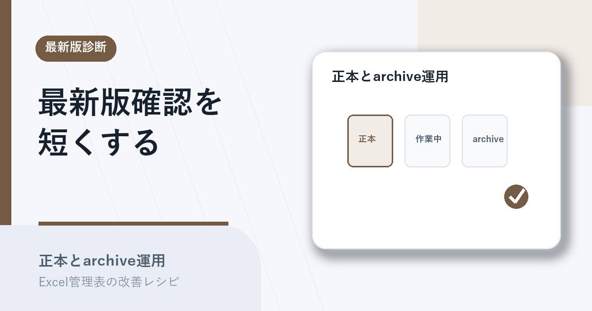 正本ファイルとarchive運用で最新版確認を短くするアイキャッチ
