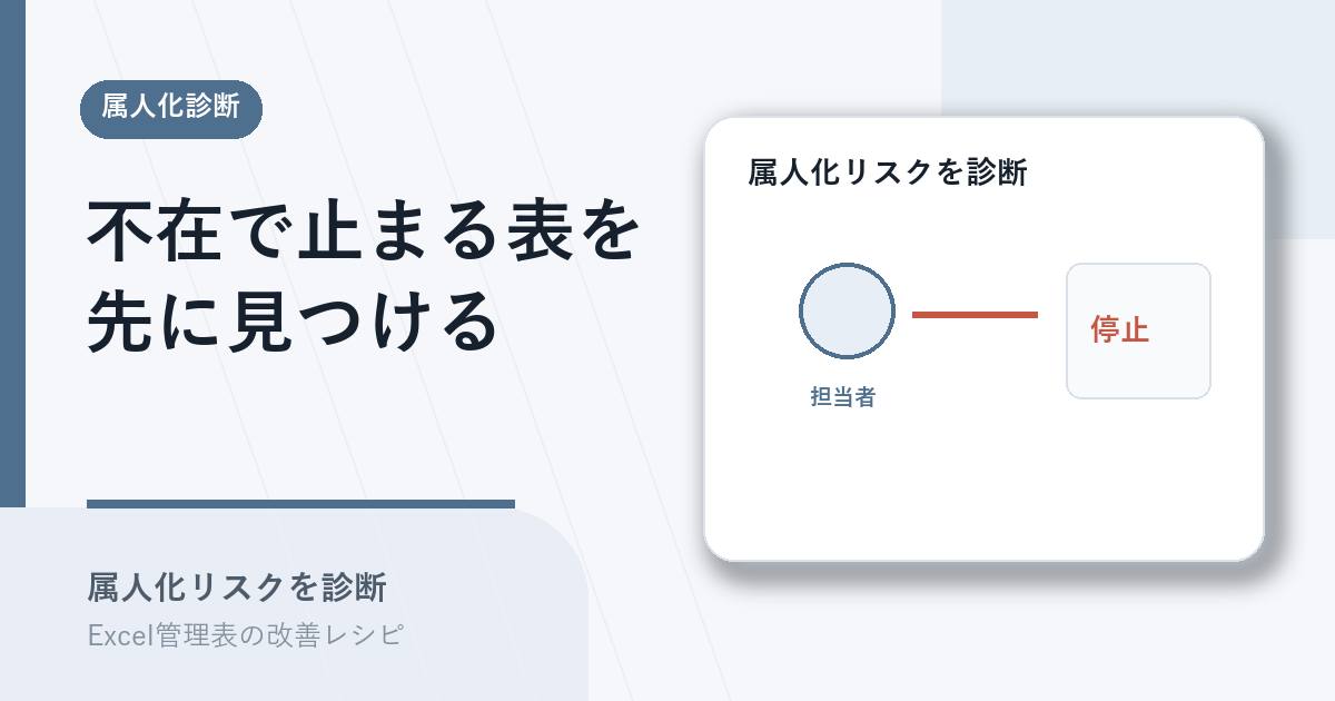 担当者不在時に止まる表の属人化リスクを診断するアイキャッチ
