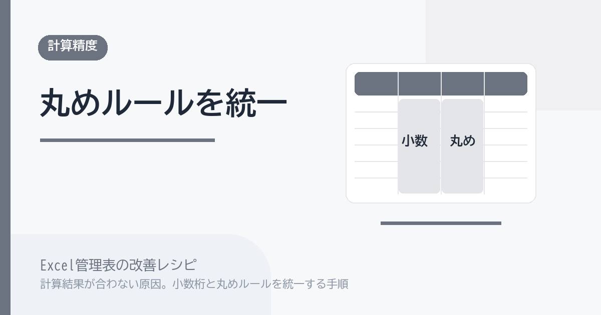 Excel管理表で計算結果が合わない原因。小数桁と丸めルールを統一する手順 のアイキャッチ画像