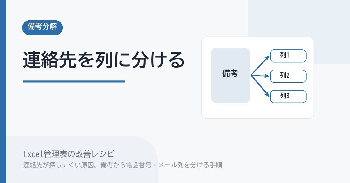 Excel管理表で連絡先が探しにくい原因。備考から電話番号・メール列を分ける手順 のアイキャッチ画像