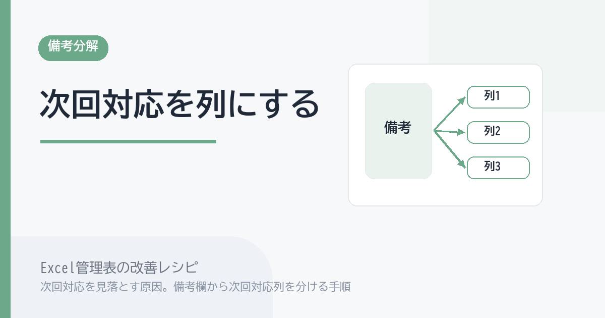 Excel管理表で次回対応を見落とす原因。備考欄から次回対応列を分ける手順 のアイキャッチ画像