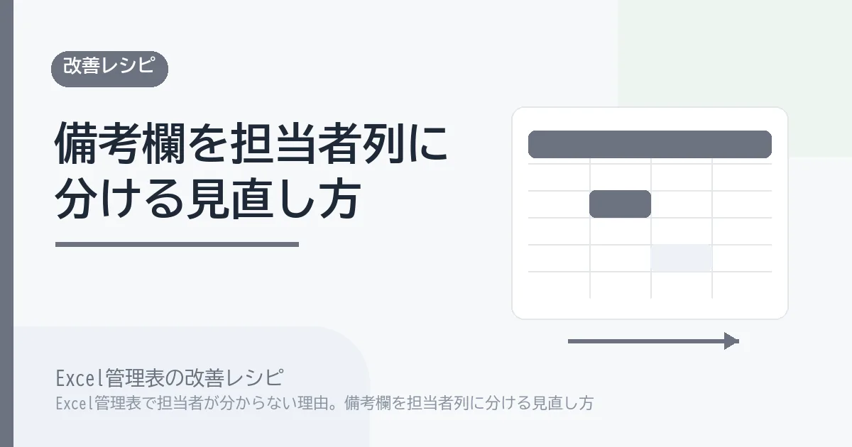 Excel管理表で担当者が分からない理由。備考欄を担当者列に分ける見直し方のアイキャッチ画像