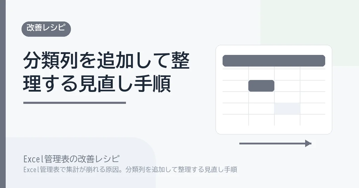 Excel管理表で集計が崩れる原因。分類列を追加して整理する見直し手順のアイキャッチ画像