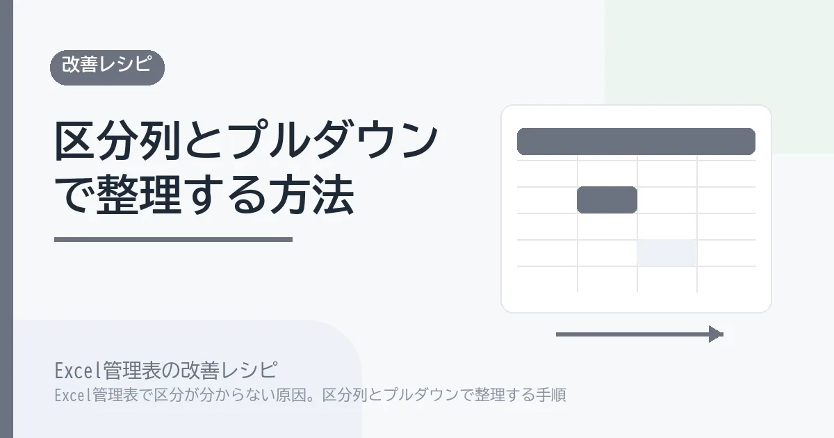 Excel管理表で区分が分からない原因。区分列とプルダウンで整理する手順のアイキャッチ画像