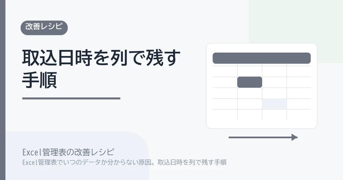 Excel管理表でいつのデータか分からない原因。取込日時を列で残す手順のアイキャッチ画像