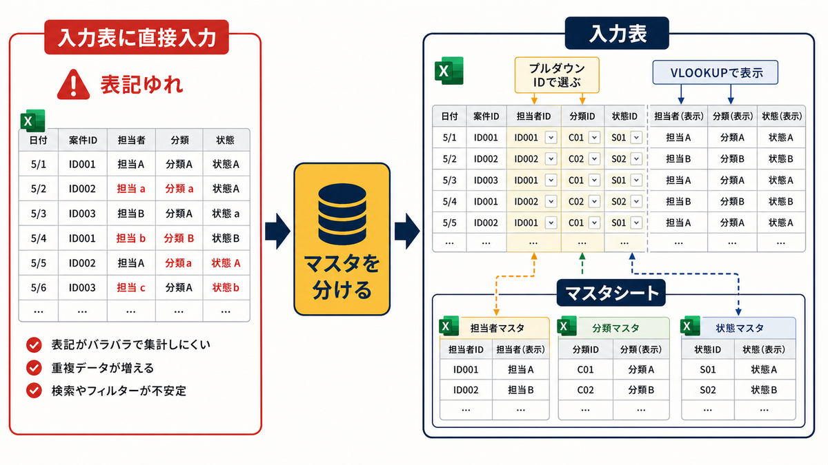 Excel管理表 マスタ分離｜入力表から参照する手順