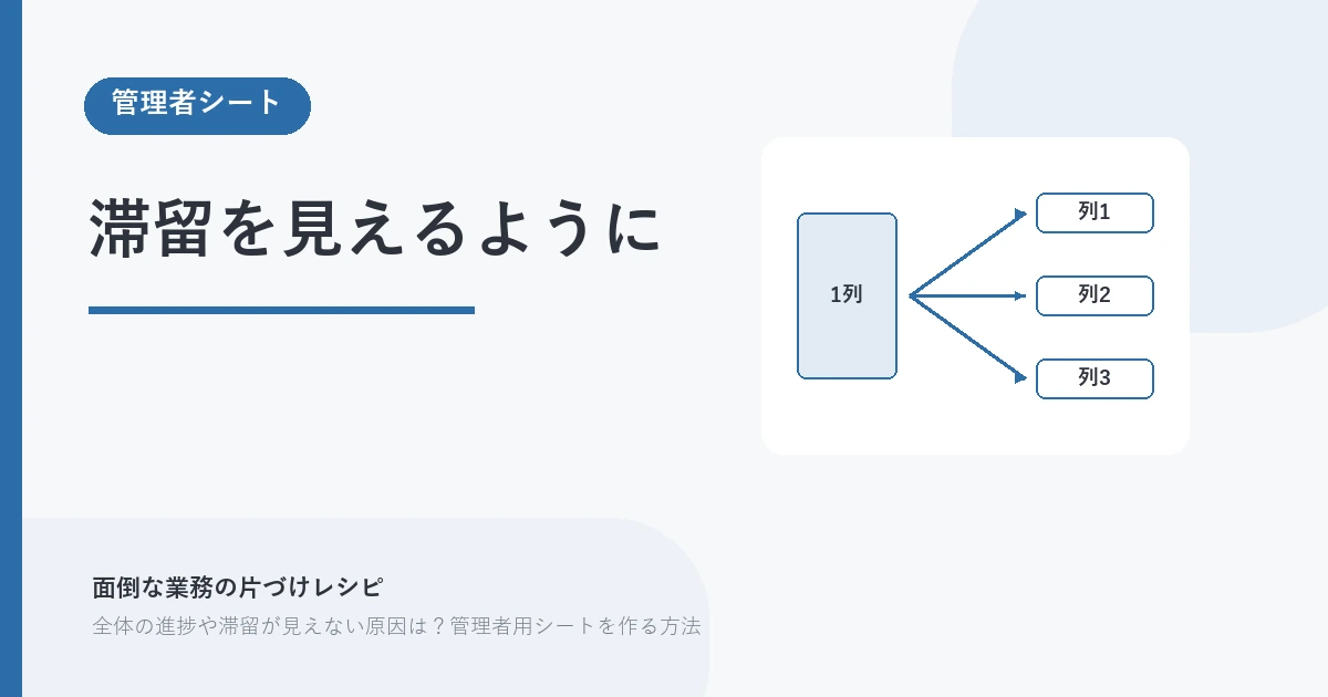 滞留を見えるように。管理者シート を示す図解つきのアイキャッチ。