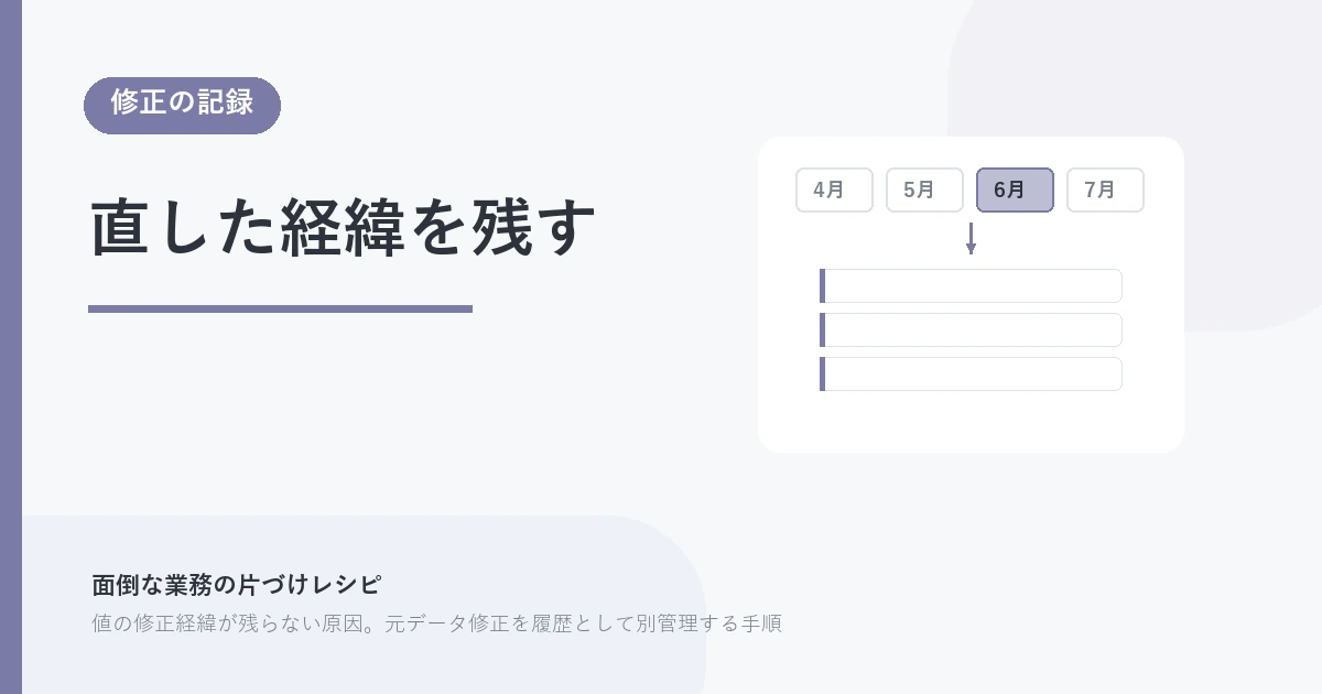 直した経緯を残す。修正の記録 を示す図解つきのアイキャッチ。